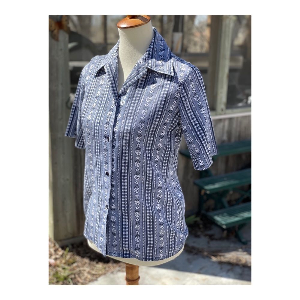 Vintage 70s Lady Manhattan Shirt Novelty Floral Sz 12